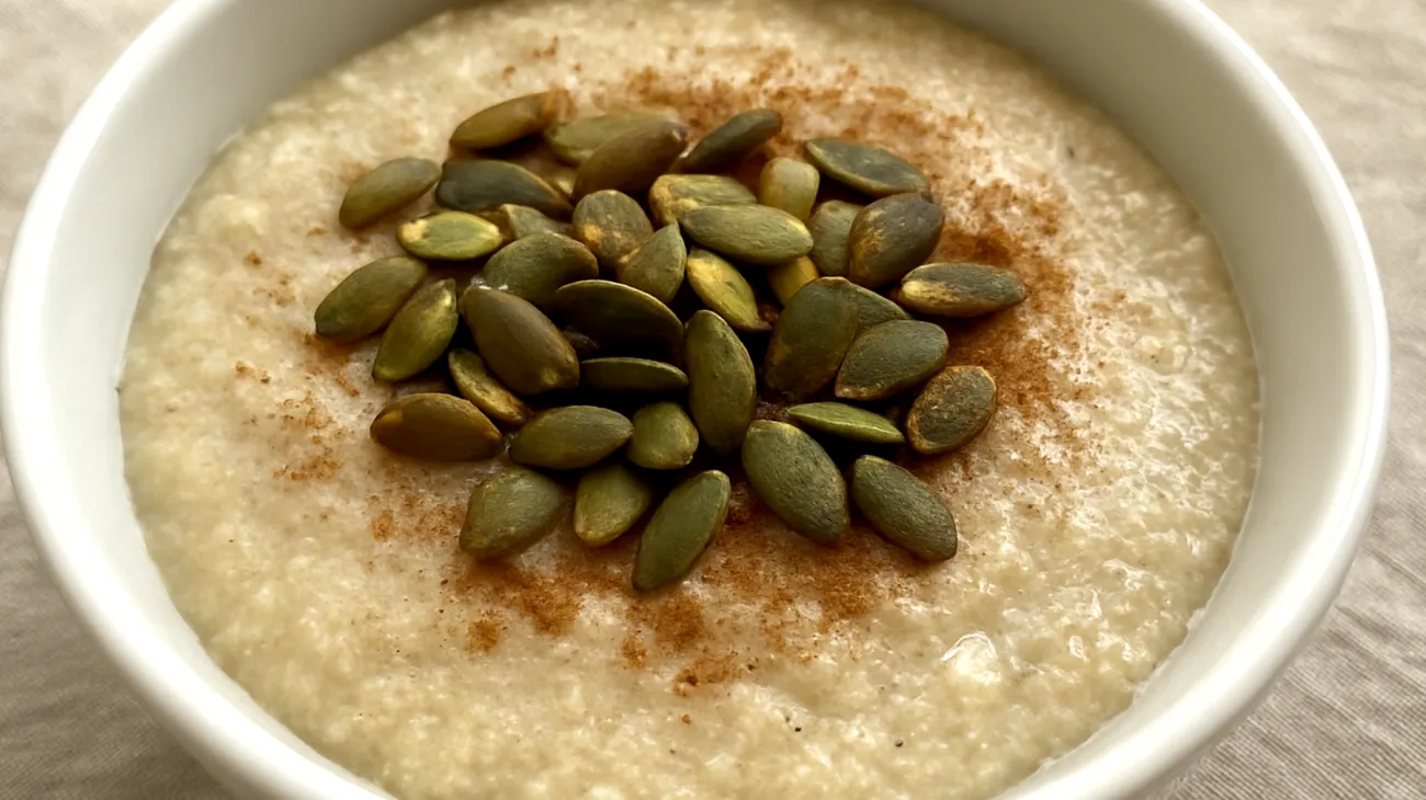 Amaranth-Porridge mit gerösteten Kürbiskernen und Zimt"