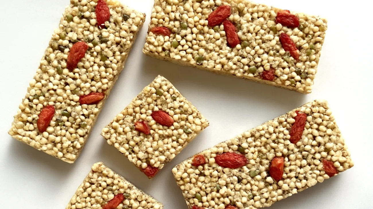 Amaranth-Puffreis-Riegel mit Hanfsamen und Goji-Beeren"
