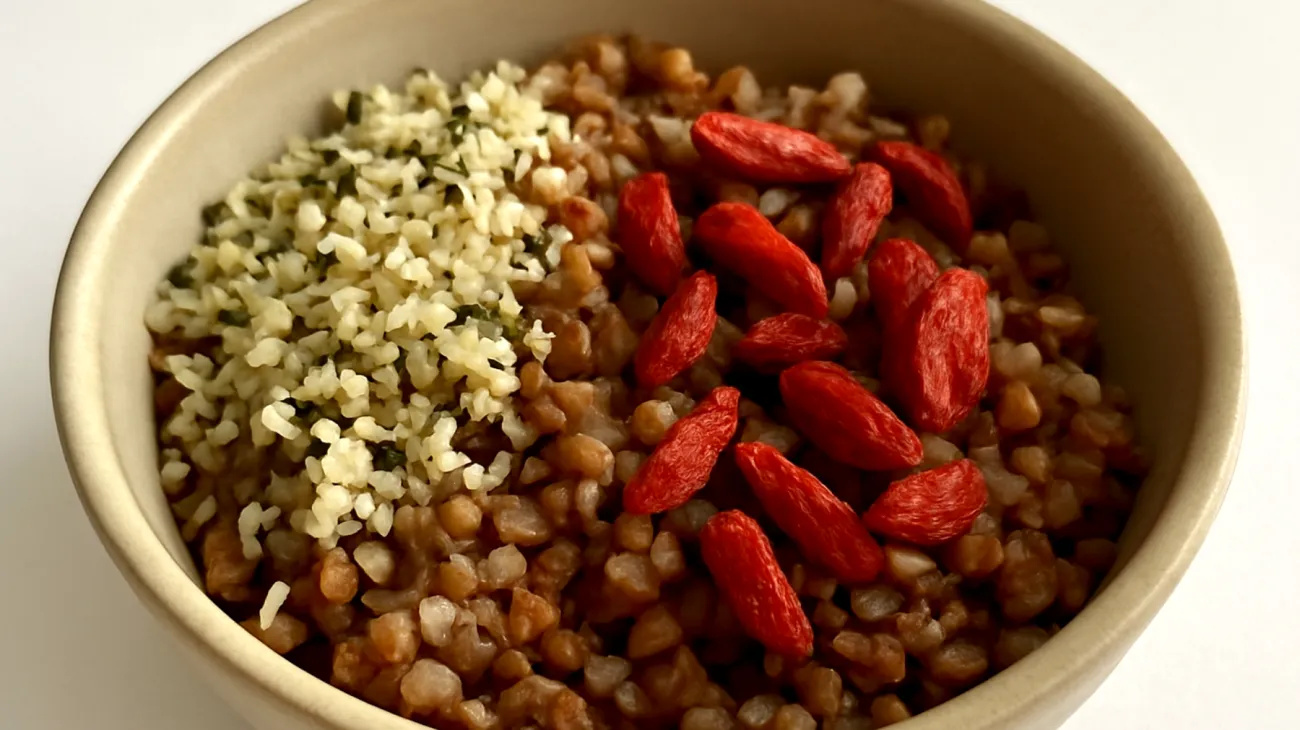 Buchweizen-Porridge mit Hanfsamen und Goji-Beeren"