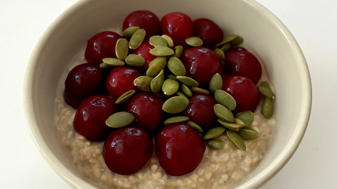 Tart Cherry Overnight Oats mit Magnesium-reichen Kürbiskernen"