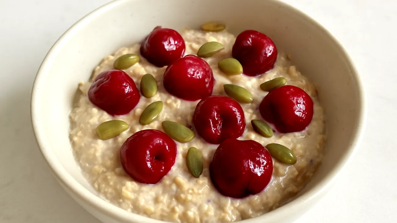 Tart Cherry Overnight Oats mit Magnesium-reichen Kürbiskernen"